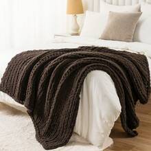 Brown Chunky Knit Throw Blanket For Couch,Handmade Cable Knit Crochet Blanket,Soft Cozy Chenille Throw Blankets For Home Decor,50"X60" - màu nâu - Xem 9