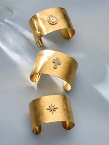1 pieza Brazalete de acero inoxidable con circonita 5A, brazalete de aro abierto con cruz de oro 18K, joyería personalizada exagerada de estilo europeo y americano - Pulsera exagerada y única - Ver 8