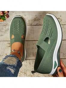 Women's Orthopedic Comfort Slip-On Sneakers - With Arch Support And Skin-Friendly Foam, All-Day Lightweight Walking Shoes, Non-Slip PVC Sole - Suitable For Nurses, Teachers, Standing And Running Errands, Orthopedic Shoes, Exquisite Pressure-Relieving Design, Beautiful Embroidery, Soft Cushioning, Suitable For Long-Term Standing Work Shoes, Casual Women's Shoes - màu xanh lá - Xem 2