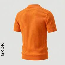 GRDR Men's Casual Solid Color Short Sleeve Ribbed Knit Sweater - Orange - View 5