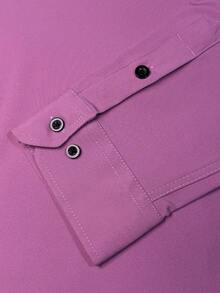 Camisa formal de manga larga de unicolor con diseño de botones para hombre - Morado Violeta - Ver 6
