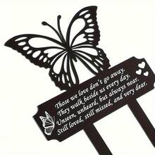 Letrero de tumba conmemorativo de mariposa plana 2D, decoración de jardín plana 2D de acrílico con cita inspiradora, marcador de cementerio clásico para exteriores, sin electricidad requerida, diseño en forma de corazón adecuado para Pascua, alas exquisitas - C - Ver 7