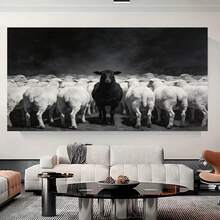 Plano 2D, 1 pieza de pared de Aries - Oveja negra retro adecuada para el hogar, decoración colgante con marco de madera clásico moderno, panel con gancho para sala de estar, dormitorio, oficina - Regalo con temática de Aries para Navidad, decoración, plano 2D - Enmarcado - Ver 3