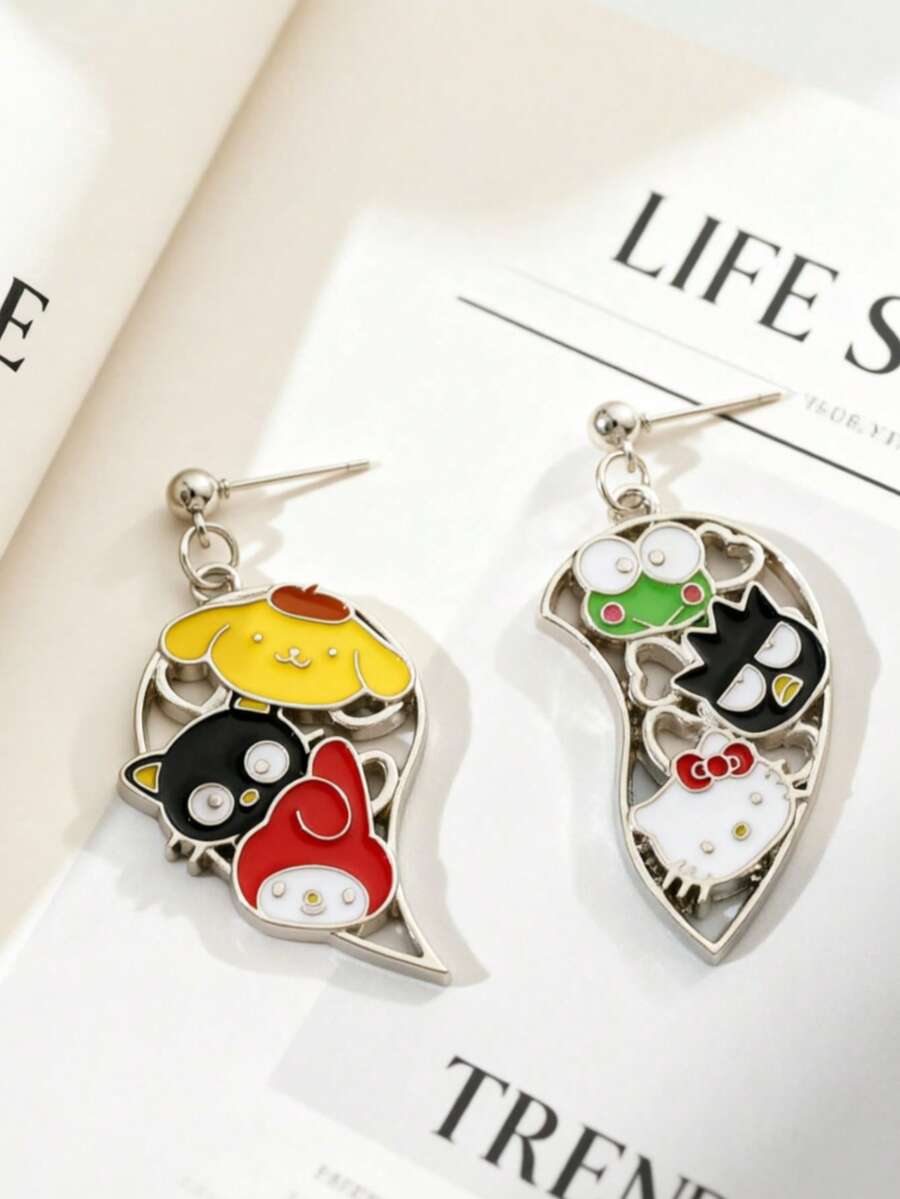 Bông tai mặt dây chuyền hình trái tim dễ thương, mềm mại, kiểu Kawaii, lấy cảm hứng từ phim hoạt hình Sanrio, thích hợp làm quà tặng cho bạn thân/người yêu/bạn bè thân thiết. - Hình trái tim - Xem 1