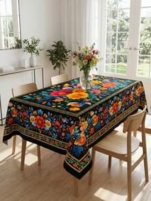 1 Rectangle/Oval/Round Mexican Style Colorful Floral Print Tablecloth, Folk Art Style Polyester Fabric Table Cover, Waterproof Stain Resistant Oil Proof Wrinkle Resistant Washable Reusable Table Cloth Table Linen Table Overlay For Home Decor, Kitchen Wedding, Wedding Table, Room Centerpiece - Multicolor - View 7