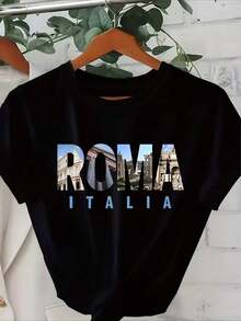 Playera Holgada "Roma Italia" con Paisajes de Roma, Ideal para Calor, Diseño Turístico y Elegante, Manga Corta Transpirable para Verano en México - Negro - Ver 8