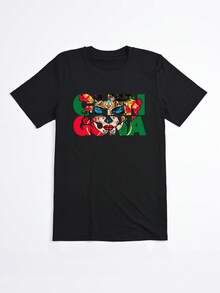 Camiseta Negra con Estampado de Calavera y Flores para Mujer Casual Verano - Negro - Ver 2