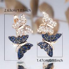 Vanel 1 Pair Elegant Gold Minimalist Earrings, Shimmering Dual-Tone Butterfly CZ Design, Fashionable For Women's Daily Wear And Evening Events - Golden Yellow - Blue - White - View 7