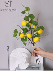 1/2件人造柠檬枝，包含4个大柠檬、1个中柠檬、2个小柠檬、3朵白花和7片PE材质叶子。这款人造植物装饰品采用PE材质，适用于桌面摆设、餐桌装饰、房间装饰等。也可用于桌面装饰、花园装饰、派对用品、学校宿舍和办公室装饰。 - 彩色 - 查看 10