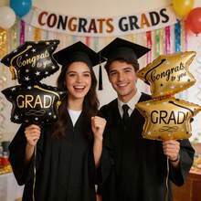 2pcs 32.28inch Black & Gold Graduation Cap Set, Suitable For Graduation Celebration Events, Graduation Theme Parties, Birthday Parties, Campus Parties, Graduation Theme Party Decorations - View 2