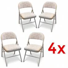 Set Of 4 Deluxe Fabric Padded With Heavy Duty Steel Metal Frame Folding Back Rest Chair For Home Garden Office Computer Desk - Grey - View 1