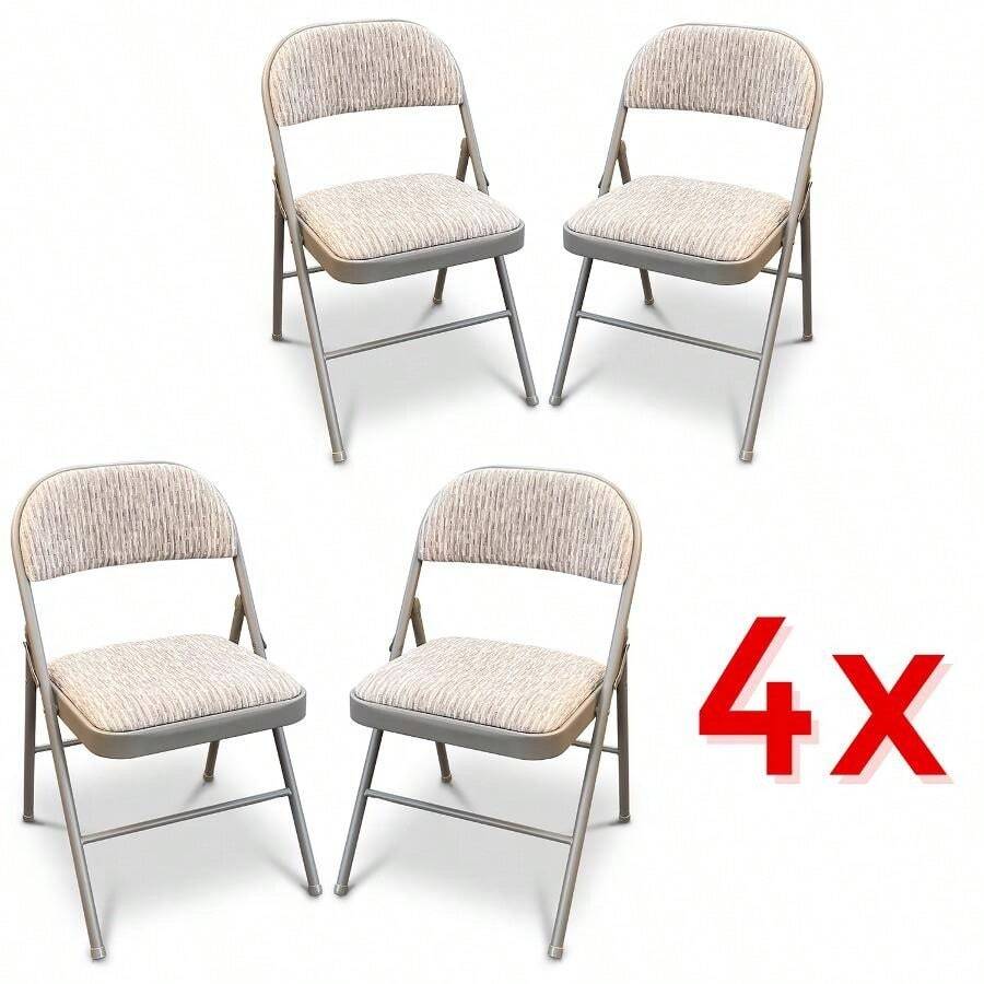 Set Of 4 Deluxe Fabric Padded With Heavy Duty Steel Metal Frame Folding Back Rest Chair For Home Garden Office Computer Desk - Grey - View 1