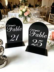 10pcs Transparent/White/Black Acrylic Curved Table Number Holders With Stands, Elegant Minimalist Decor For Wedding Receptions, Engagement Parties, Birthdays And Formal Events - Seat Card B - View 22