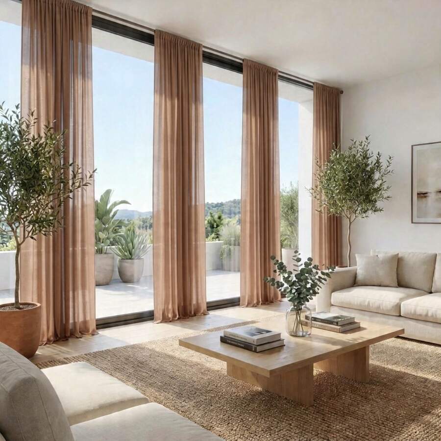 4-Piece Voile Sheer Light Filtering Curtains, Rod Pocket Drapes For Living Room & Bedroom, Soft Diffused Natural Light, Easy To Hang, Ideal Window Treatment & Room Divider - 綠色 - 查看 1