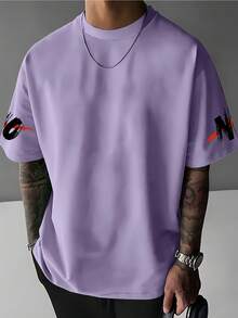 NO RISK NO Men's Streetwear Graphic T-Shirt - Bold Letter Print, Loose Fit, Casual Tee, Vibrant Purple, Summer Short Sleeve, Crew Neck, Machine Washable, Streetwear Fashion | Cool Design T-Shirt | Lilac Graphic Shirt - 黑色 - 查看 9