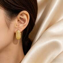 6 chiếc khuyên tai hình bầu dục bằng thép không gỉ 304 mạ vàng 18K, có móc cài, phụ kiện làm khuyên tai phẳng, không gây dị ứng và chống oxy hóa. - Hoa tai - Xem 4