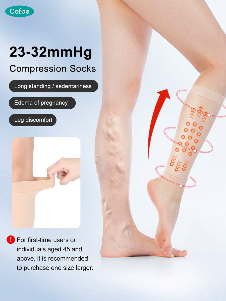 Cofoe 23-32mmHg Knee-High Compression Socks, Suitable For Men, Women, And Pregnant Women - Apricot - View 1