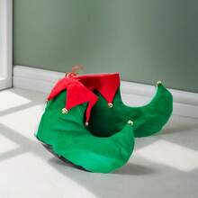 Funny Christmas Elf Shoes With Bells Red And Green Decorative Clown Shoes Photo Props For Holiday Cosplay Festive Party Favors - 彩色 - 查看 4