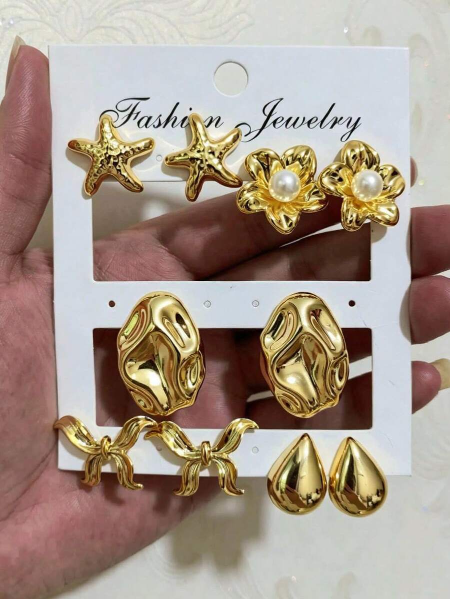 经典百搭耳环，永恒优雅的风格，适合女性全年佩戴 - 金色 - 查看 1