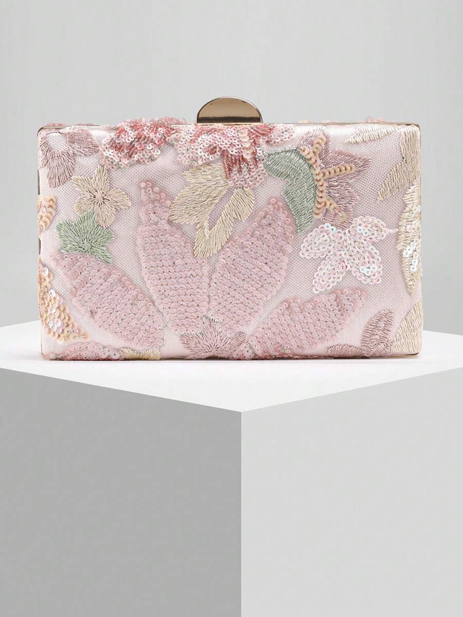 New European And American Fashion Pearl Embroidered Evening Clutch, Suitable For Parties, Galas, Weddings, Random Pattern - Pink - View 1