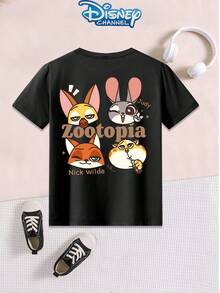 Disney 1pc Teen Boys Casual Zootopia Q Version Character Print Short Sleeve Tshirt Boys Clothes Kids Clothes Boys Shirts Summer - màu đen - Xem 4