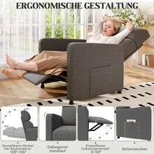 Devoko Single Armchair, Armchair With Reclining Function, Single Armchair With Adjustable Footrest And Backrest, Suitable For Living Room/Home Office, With Side Pockets - 查看 3