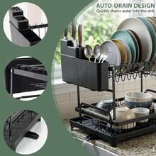 Crystals 2 Tier Dish Drying Rack With Drip Tray & Cutlery Holder – Metal Kitchen Plate & Bowl Organizer For Sink Countertop - View 5