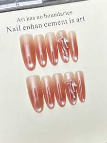 10 móng tay giả thủ công hình oval, móng acrylic dài, màu hồng nhạt, kiểu mắt mèo nổi bật, đính nơ 3D, kiểu móng mùa xuân thanh lịch cá tính, móng giả mùa hè, thích hợp cho tiệc tùng, hẹn hò, đi biển, nghỉ dưỡng nhiệt đới, tự làm móng giả nghệ thuật, thích hợp làm quà tặng cho phụ nữ và bé gái. - Hồng - Xem 3