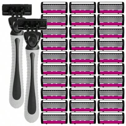 Bộ dao cạo tay 6 lưỡi với 2 tay cầm và 30 lưỡi dao – Lưỡi dao siêu sắc bén, mật độ cao và tay cầm tiện dụng, lướt nhẹ nhàng và không gây kích ứng cho trải nghiệm cạo râu cao cấp.