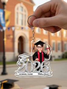 Llavero personalizado de graduación con retrato, nombre, diseño de número de clase 2026 con brillo, personalizable con nombre y personaje de dibujos animados 2D, adecuado para colgar en bolsas, decoración de llaves de coche, recuerdos de fiesta de graduación, regalo de graduación para amigos, hija, hijo - Multicolor 2 - Ver 12