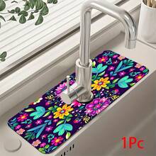 1 pieza Cubierta de grifo con estampado floral, de poliéster duradero, de secado rápido, fácil de limpiar, adecuado para cocina y baño, fácil instalación, decoración diaria, regalo, alfombra de baño, cubierta de grifo duradera, accesorio de grifo - Multicolor - Ver 12