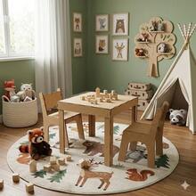Mesa Infantil Para Uso Intenso Mdf + 2 Cadeiras, Conjunto Super Resistente Para Crianças Ativas, Móvel Para Estudos - Marrom - Visão 1