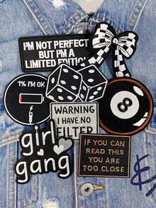 Bộ 3/8 miếng vá thêu chữ tiếng Anh đen trắng dễ thương kiểu punk hình nơ, chất liệu polyester, thích hợp để trang trí quần áo, may vá, dán lên vải, phụ kiện may quần áo như ba lô, quần jean, áo khoác, áo phông, mũ, váy, v.v. - trộn lẫn - Xem 12