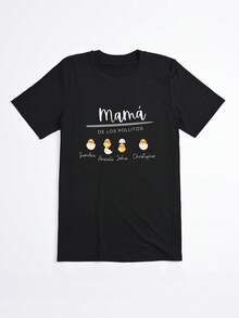 Camiseta Negra Mama de los Pollitos con Nombres y Pollos para Madres en Familia - Negro - Ver 2