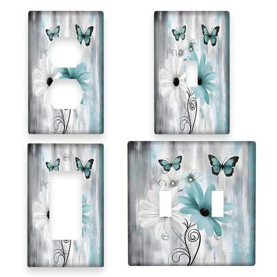 1pc Rustic Style Green Daisy & Butterfly Pattern Wall Switch Panel Cover, Kitchen Appliance Switch Plate