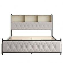 Superaly Upholstered Bed 180 X 200 Cm, Modern Double Bed With Storage, 4 Large Drawers, Headboard, Slatted Frame, Storage Bed Frame, Youth Bed, Velvet, Beige - 米色 - 查看 7