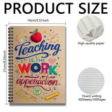 1pc Creative Spiral Coil Notebook For Teachers, Cover Slogan "Teaching Is The Work Appreciation" With Apple, Star Decorations, 100 Pages Suitable For Work Records, Study Notes, School Graduation, Birthday Gifts And More - L - View 6