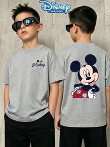Disney 1 pieza Camiseta de manga corta con estampado de Mickey Mouse informal para niños adolescentes, ropa de niños, camisas de niños, ropa de verano - Gris - Ver 1