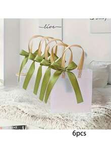 6 túi quà PVC mờ trong suốt kèm nơ ruy băng satin màu xanh ô liu, túi đựng quà tối giản, thích hợp cho sinh nhật, đám cưới, tiệc cô dâu, quà cảm ơn và các bữa tiệc ngày lễ. - Nhiều kiểu dáng - Xem 10