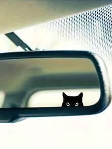 Black Cat Peeping Sticker - Hidden Button Activates Pop-Up PVC Vinyl Privacy Decor, Easy To Install Rearview Mirror Sticker For Cars (No Tools Required) - Kitten - View 5