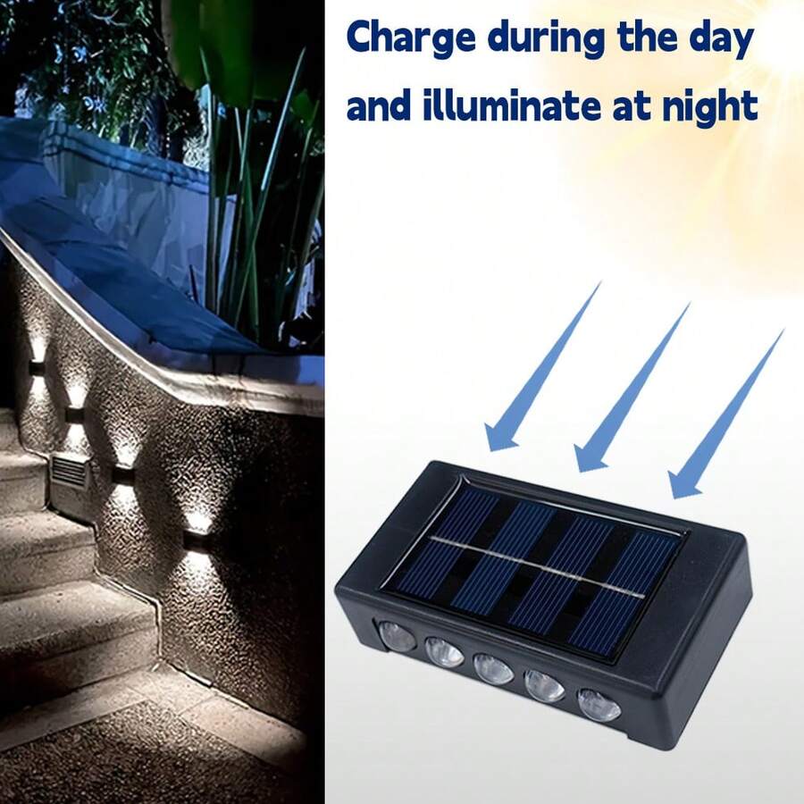 2/4/6/8 piezas Luces de pared solares de alta eficiencia, iluminación con sensor automático, luces LED rectangulares IP44 para exteriores, iluminación de paisaje para patio y pared exterior - 10 LED - Ver 1