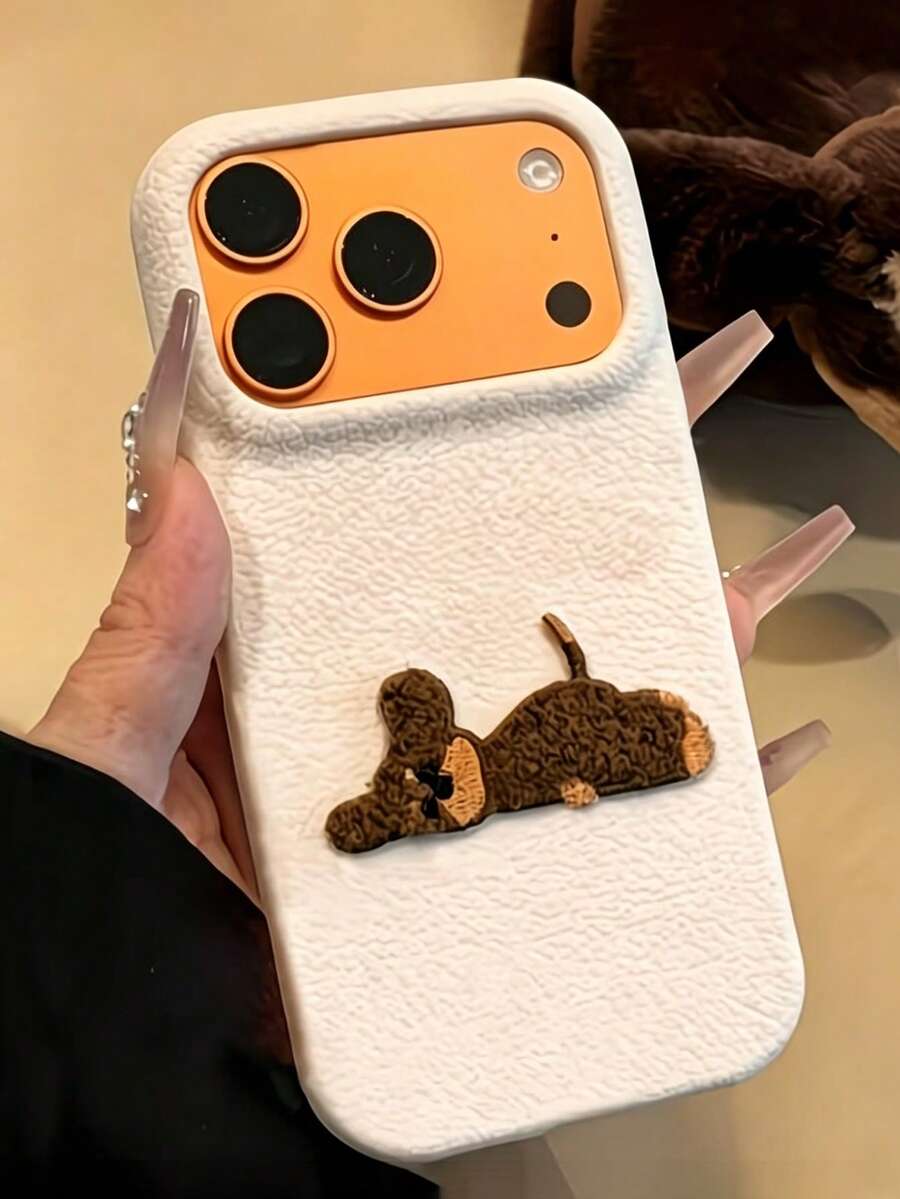 1件可愛卡通3D臘腸狗與柴犬紋理全包覆手機殼保護套,適用於 18/18Pro/18promax/17 17 Pro Max 17 Pro 17 Air 16 15 14 13 12 Pro Max 16 Plus 11,可愛防摔軟殼秋冬聖誕禮物 - 米色 - 查看 1