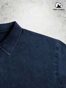 100% Pure Cotton Washed Vintage Men's Short Sleeved Collar With USA Text And American Flag Print Design, Washed Cotton Casual Sports Polo Shirt, Casual Business Outfit, Suitable For Summer Sports And Leisure Outings - Màu xanh hải quân - Xem 4