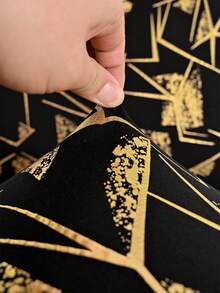 Romantic Flowing Skirt! 1pc Gold Foil Geometric Chair Cover, Dust-Proof, Elastic Full Coverage Old Chair Makeover Tool, Low-Cost Renovation For Wedding/Restaurant/Rental Recommended - Gold-stamped Geometric Skirt Chair Cover - View 5