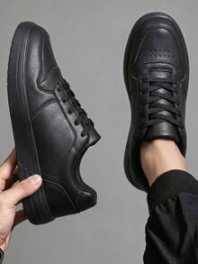 Charcoal Black Stylish Low-Top Skate Shoes, Men's Wear With Breathable EVA Base And Secure Lace-Up Closure - 黑色 - 查看 1