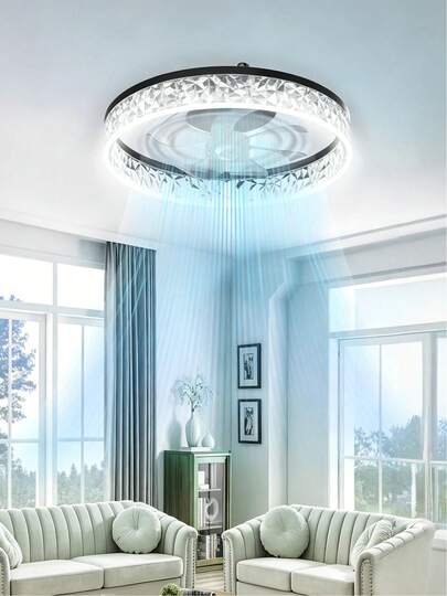 20" Crystal Ceiling Fans With Lights And Remote, 3 Color Temperatures, 6 Speed Levels For Living Room Bedroom,Ventilador De Techo