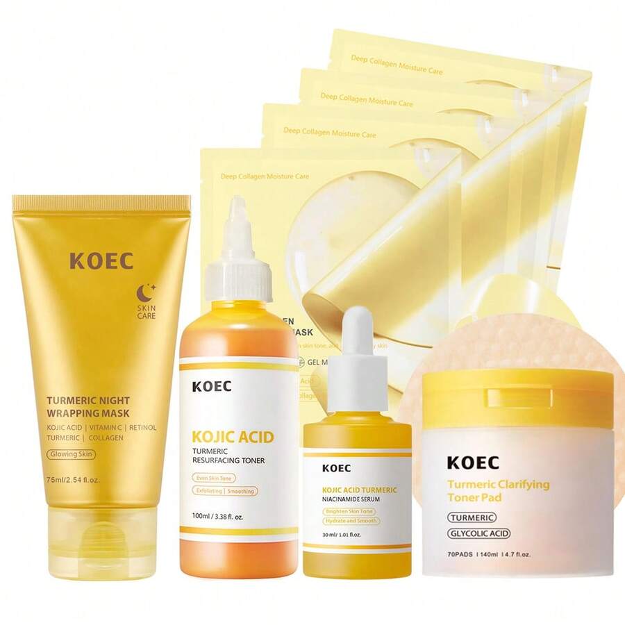 曲酸和姜黄酸护肤套装，含视黄醇和烟酰胺，均匀肤色，舒缓肌肤，完美的母亲节礼物 - 完美的母亲节礼物 - 曲酸撕拉麵膜帶刷 - 查看 1