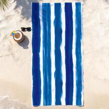 1pc Blue Striped Pattern Single-Sided Printed Beach Towel, Super Absorbent Microfiber Beach Blanket, Suitable For Travel, Swimming, Diving, Surfing, Yoga, Camping - Multicolor - View 9