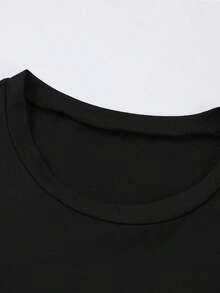 Camiseta de manga corta de cuello redondo casual y versátil para mujer, adecuada para el Día de San Valentín - Negro - Ver 3