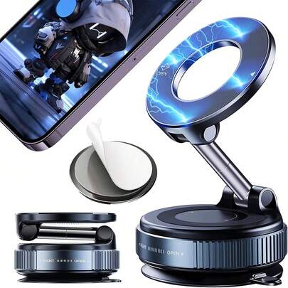 360° drehbarer magnetischer Handyhalter, faltbar & ausziehbar, universell kompatibel, nicht wasserdicht, tragbar, geeignet für Auto/Badezimmer/Reise/Fitnessstudio/glatte Oberflächen. Hinweis: Nur für die Installation auf glatten Oberflächen geeignet.